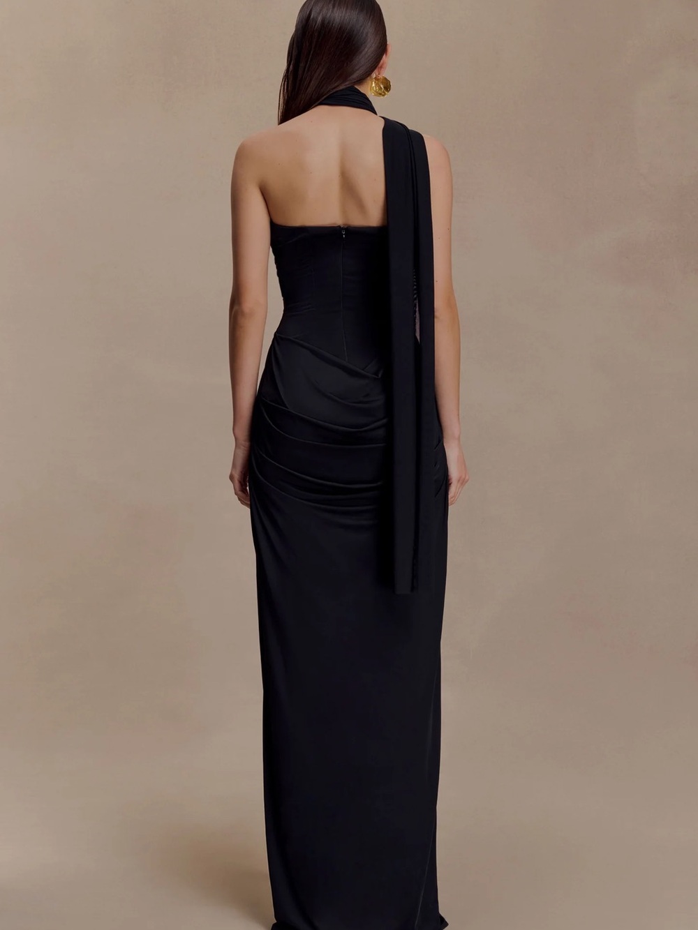 Meshki Black One-Shoulder Draped Dress - Picture 2 of 8